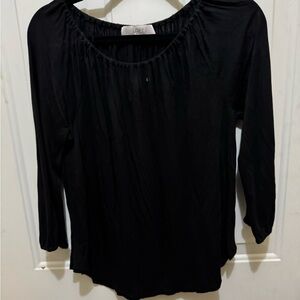LOFT Black Blouse with Gathered Neckline
